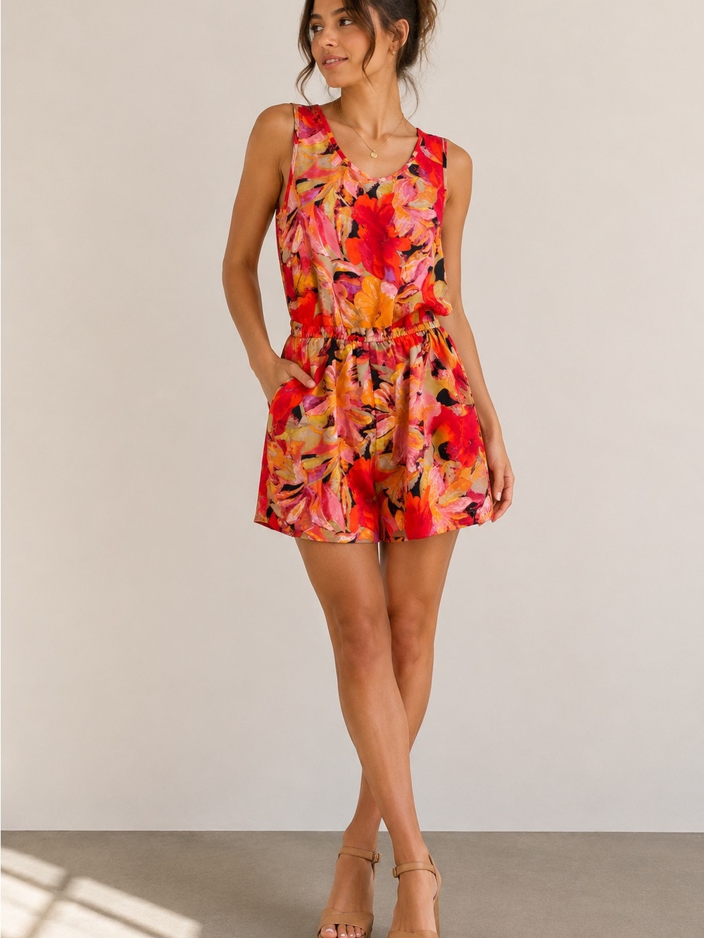 Wilfred Free Floral Sleeveless Romper | XXS | Vibrant Summer One-Piece